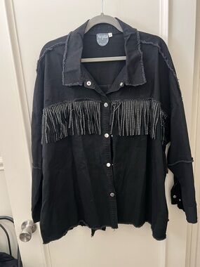 Arula Black Fringe Stud Button-Up Jacket